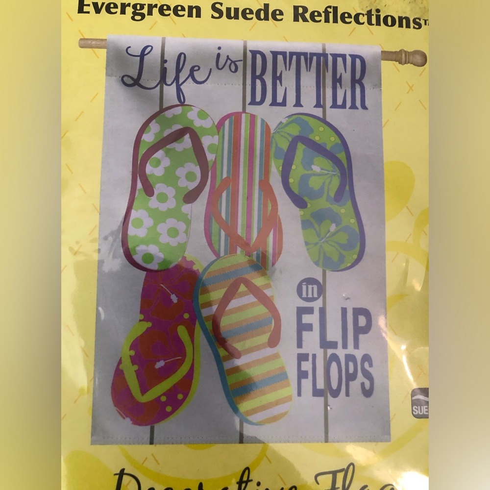Life Is Better In Flip Flops Summer Flag 29”x43” NEW Evergreen Suede Reflections